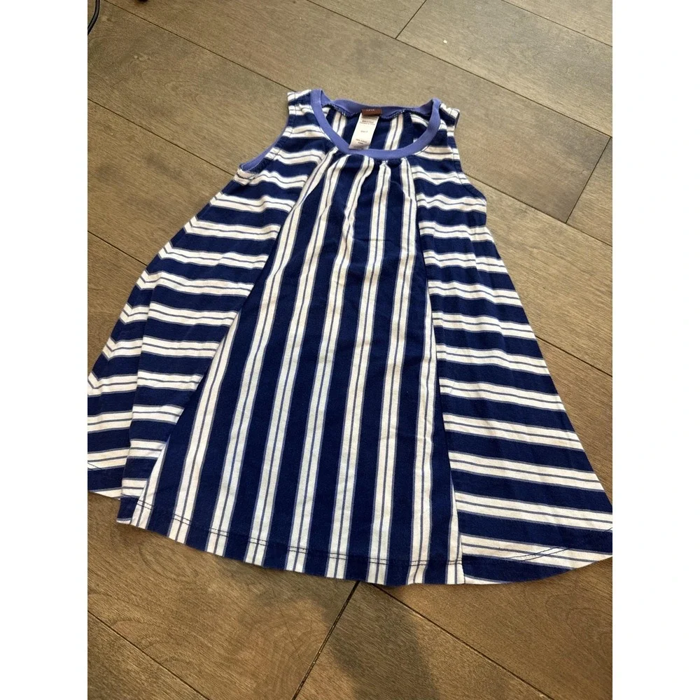 Tea Collection Dress Girls 2T Blue Stripe Sleeveless Trapeze Swing Cotton Summer